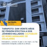 Dan veinte años de prisión efectiva a dos jóvenes hallados culpables de robo agravado de celulares