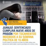 Sentenciado cumplirá nueve años de prisión por tocamientos indebidos a su sobrina política de quince años